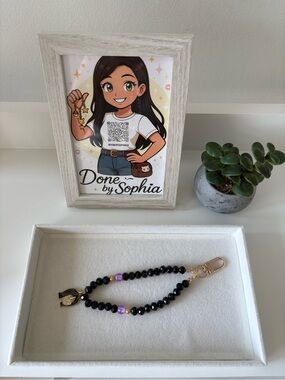 Done by Sophia Black Beaded Handmade Keychain Bracelet with Gold Clasp